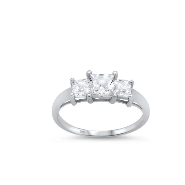 Princess Cut Cubic Zirconia Sterling Silver Engagement Ring - 01SN18